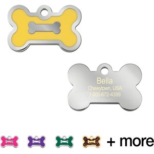 Quick-Tag Bone Epoxy Enameled Personalized Dog ID Tag, Yellow, Small