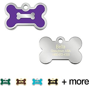 Quick-Tag Bone Epoxy Enameled Personalized Dog ID Tag, Purple, Small