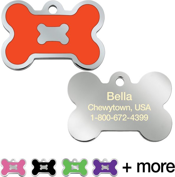 Quick-Tag Bone Epoxy Enameled Personalized Dog & Cat ID Tag, Neon Orange, Large slide 1 of 3
