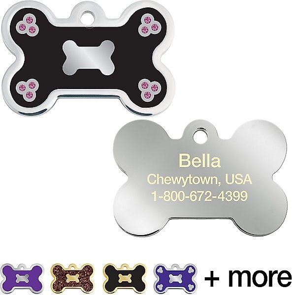 Quick-Tag Bone Epoxy Enameled Crystal Personalized Dog & Cat ID Tag, Black, Large slide 1 of 3