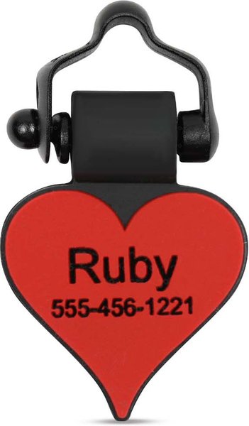 SiliDog The Silent Dog Tag Silicone Heart Personalized Dog & Cat ID Tag, Red slide 1 of 3