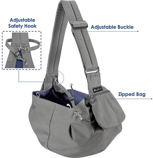 SlowTon Hands-Free Padded & Adjustable Sling Dog & Cat Carrier, Grey