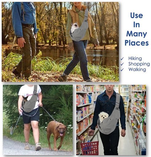 SlowTon Hands-Free Padded & Adjustable Sling Dog & Cat Carrier, Grey