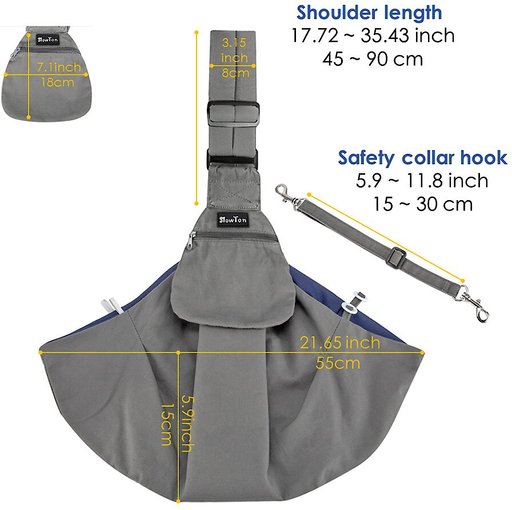 SlowTon Hands-Free Padded & Adjustable Sling Dog & Cat Carrier, Grey