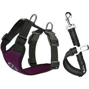 SlowTon Car Safety Dog Harness with Seat Belt, Burgundy, X-Small: 16.5 to 18-in chest