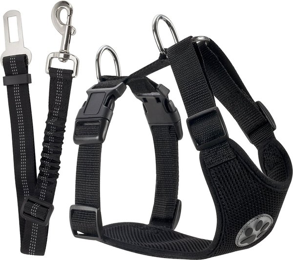 SlowTon Car Safety Dog Harness with Seat Belt, Black, X-Small: 16.5 to 18-in chest slide 1 of 8