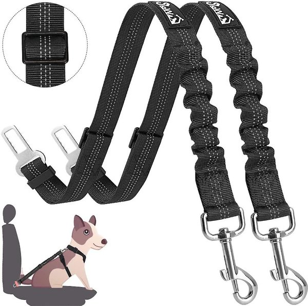 AutoWT Dog Seat Belt 2 Packs Latch Bar Attachment Dog Car Seatbelt Metal Buckle Vehicle Seatbelt for Small Medium Large Dogs Elastic Safety Belt Tether for Dog Harness Adjustable Pet Safety Leads 