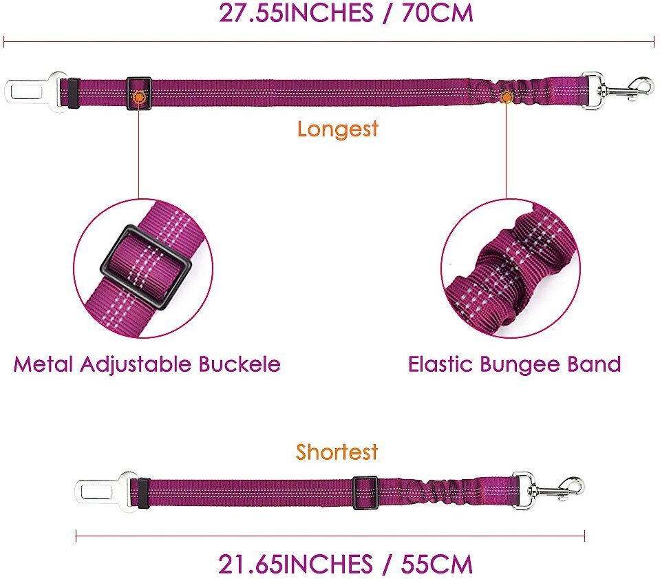SLOWTON Adjustable Dog Car Seat Belt, 2 count, Fuchsia