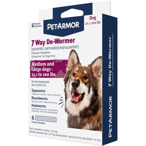 PetArmor 7 Way Dewormer for Roundworms for Large Breed Dogs, 6 count