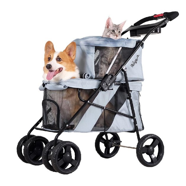 IBIYAYA Double Decker Bus Dog & Cat Stroller, Silver/Gray - Chewy.com