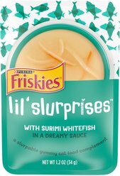 Friskies Lil Slurprises with Surimi Whitefish in Dreamy Sauce Wet Cat Food Topper, 1.2-oz pouch, case of 16