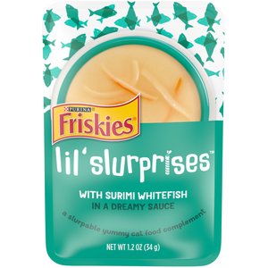 Friskies Lil Slurprises with Surimi Whitefish in Dreamy Sauce Wet Cat Food Topper, 1.2-oz pouch, case of 16