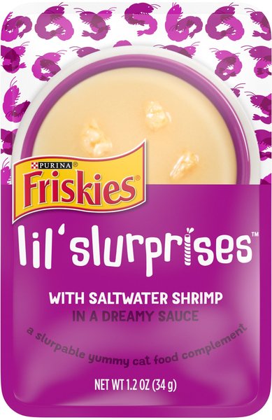 Friskies Lil Slurprises with Saltwater Shrimp in Dreamy Sauce Wet Cat Food Topper, 1.2-oz pouch, case of 16 slide 1 of 10