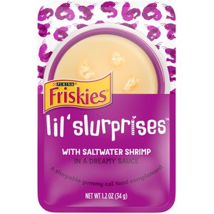 Friskies Lil Slurprises with Saltwater Shrimp in Dreamy Sauce Wet Cat Food Topper, 1.2-oz pouch, case of 16