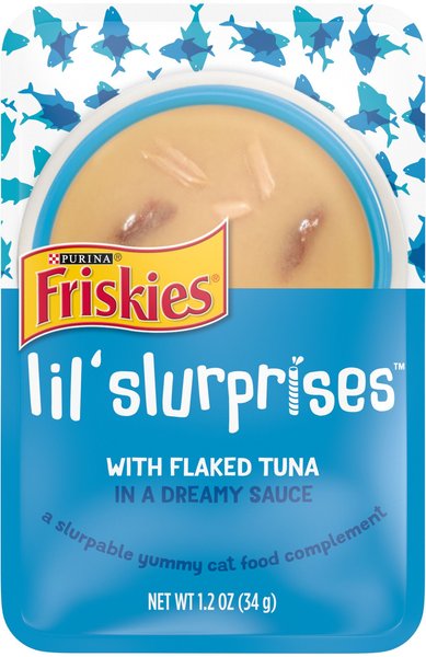 Friskies Lil’ Slurprises With Flaked Tuna in Dreamy Sauce Wet Cat Food Topper, 1.2-oz pouch, case of 16 slide 1 of 10