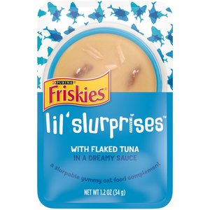 Friskies Lil’ Slurprises With Flaked Tuna in Dreamy Sauce Wet Cat Food Topper, 1.2-oz pouch, case of 16