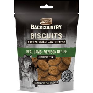 Merrick Backcountry Biscuits Real Salmon + Whitefish Recipe Grain-Free Freeze-Dried Raw Coated Dog Treats