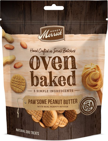 Merrick Oven Baked Paw'some Peanut Butter with Real Peanut Butter Dog Treats, 11-oz bag slide 1 of 9