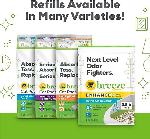 Tidy Cats Breeze Enhanced Active Clean Scent Litter Pellets & Multi-Cat Pads Bundle Pack