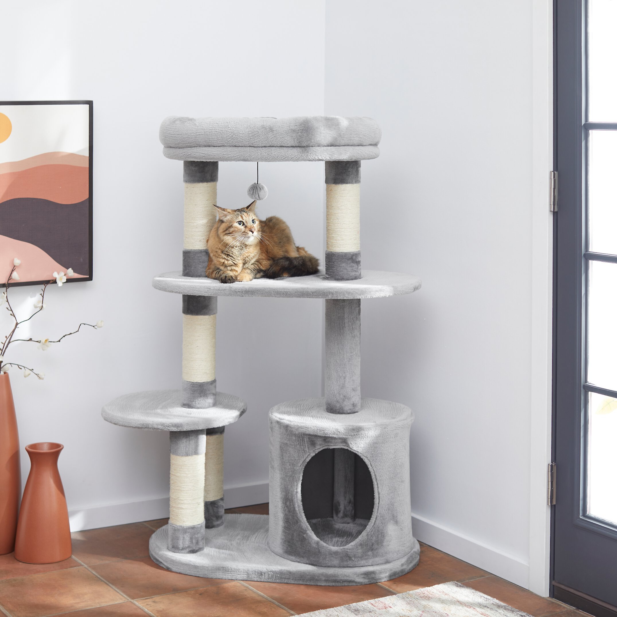 FRISCO 48.25in Heavy Duty Faux Fur Cat Tree & Condo Customer Questions
