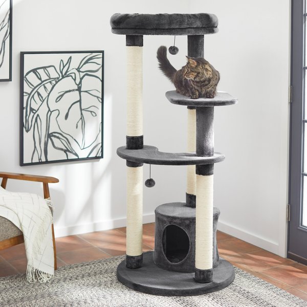 FRISCO 59.5in Heavy Duty Faux Fur Cat Tree & Condo, Dark Charcoal