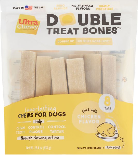 ULTRA CHEWY Double Treat Bones Chicken Flavor Dog Treat, 8 count