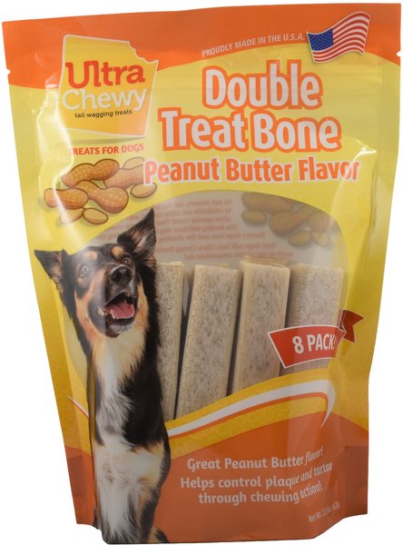 Ultra Chewy Double Treat Bone Peanut Butter Flavor Dog Treats, 8 count slide 1 of 1