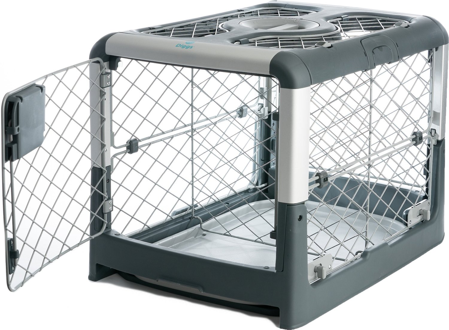 DIGGS Revol Collapsible Dog Crate, Cool Grey, 27 inch