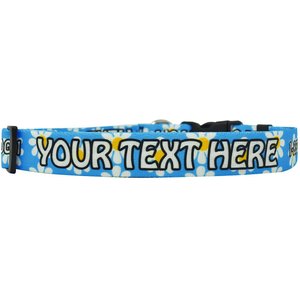Yellow Dog Design Daisy Polyester Personalized Standard Dog Collar, Blue, Small