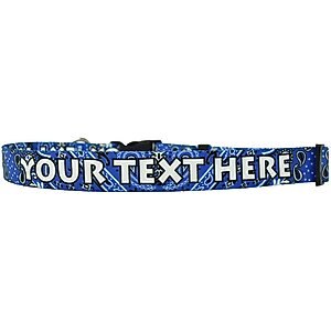 Yellow Dog Design Paisley Polyester Personalized Standard Dog Collar, Blue, Medium