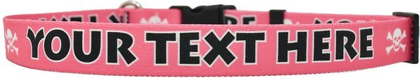 Yellow Dog Design Pink Skulls Polyester Personalized Standard Dog Collar, Small slide 1 of 2