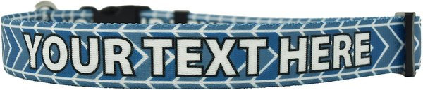 Yellow Dog Design Country Modern Blue Chevron Polyester Personalized Standard Dog Collar, Small slide 1 of 2