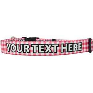 Yellow Dog Design Gingham Polyester Personalized Standard Dog Collar, Pink, Small