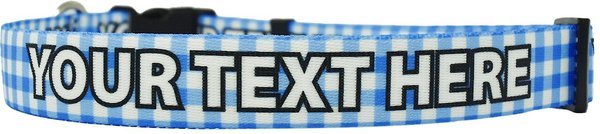 Yellow Dog Design Gingham Polyester Personalized Standard Dog Collar, Blue, Small slide 1 of 2