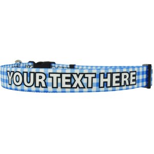 Yellow Dog Design Gingham Polyester Personalized Standard Dog Collar, Blue, Small