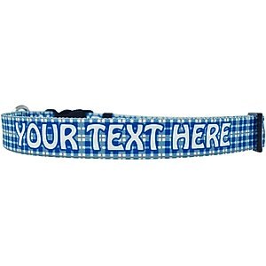 Yellow Dog Design Preppy Plaid Polyester Personalized Standard Dog Collar, Blue, Small