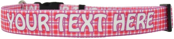 Yellow Dog Design Preppy Plaid Polyester Personalized Standard Dog Collar, Pink, Small slide 1 of 2