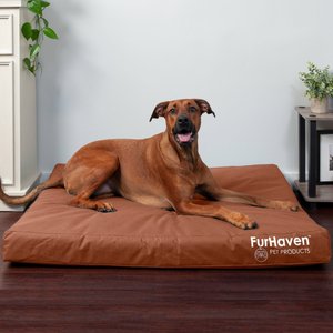 FurHaven Deluxe Oxford Orthopedic Indoor/Outdoor Dog & Cat Bed w/ Removable Cover, Jumbo, Chestnut
