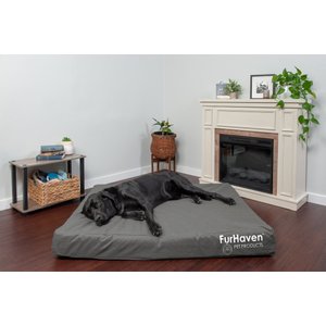 FurHaven Deluxe Oxford Orthopedic Indoor/Outdoor Dog & Cat Bed w/ Removable Cover, Jumbo Plus, Stone Grey