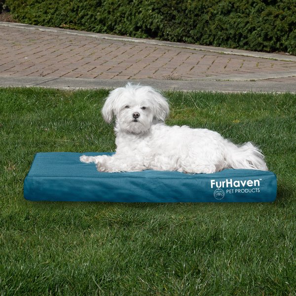 FurHaven Deluxe Oxford Orthopedic Indoor/Outdoor Dog & Cat Bed w/ Removable Cover, Medium, Deep Lagoon slide 1 of 9