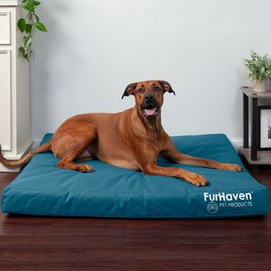 FurHaven Deluxe Oxford Orthopedic Indoor/Outdoor Dog & Cat Bed w/ Removable Cover, Jumbo, Deep Lagoon