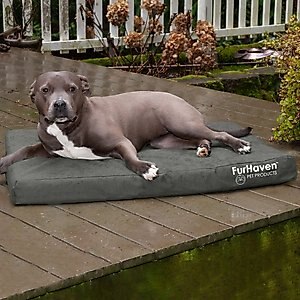 FurHaven Deluxe Oxford Memory Foam Indoor/Outdoor Dog & Cat Bed with Removable Cover, Large, Stone Grey