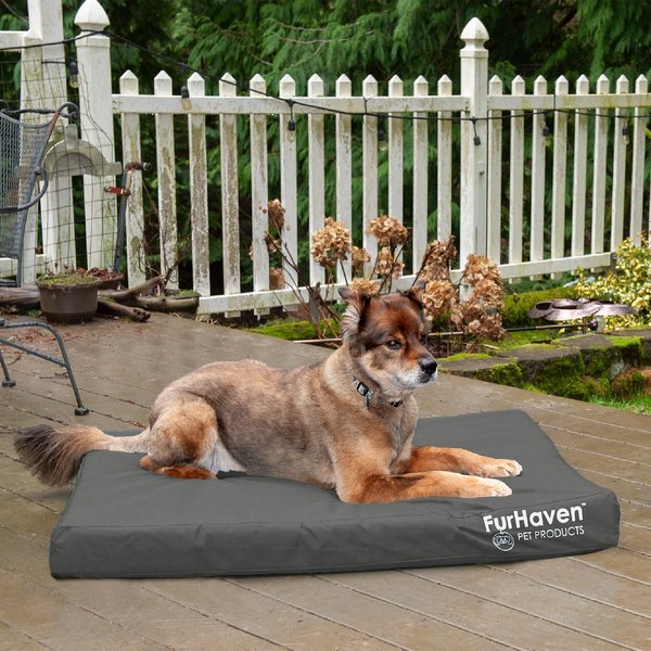 FurHaven Deluxe Oxford Memory Foam Indoor/Outdoor Dog & Cat Bed with Removable Cover, Jumbo, Stone Grey slide 1 of 9