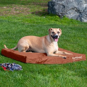 FurHaven Deluxe Oxford Cooling Gel Indoor/Outdoor Dog & Cat Bed with Removable Cover, Large, Chestnut