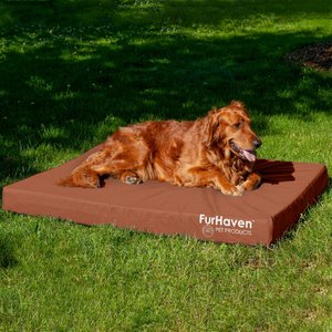 FurHaven Deluxe Oxford Cooling Gel Indoor/Outdoor Dog & Cat Bed w/ Removable Cover, Jumbo, Chestnut