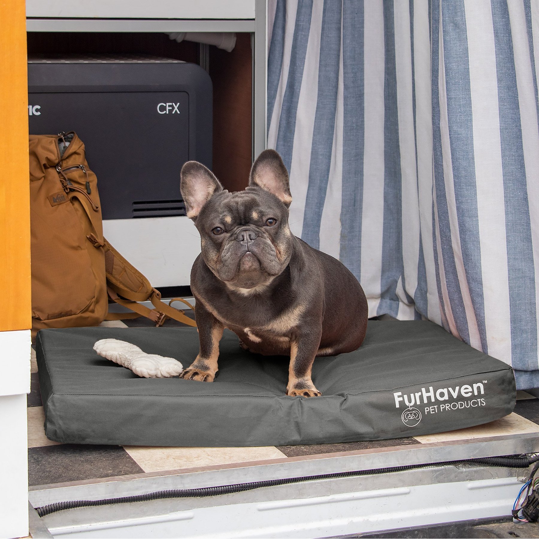FurHaven FurHaven Deluxe Oxford Cooling Gel Indoor/Outdoor Dog & Cat Bed with Removable Cover, Medium, Stone Grey