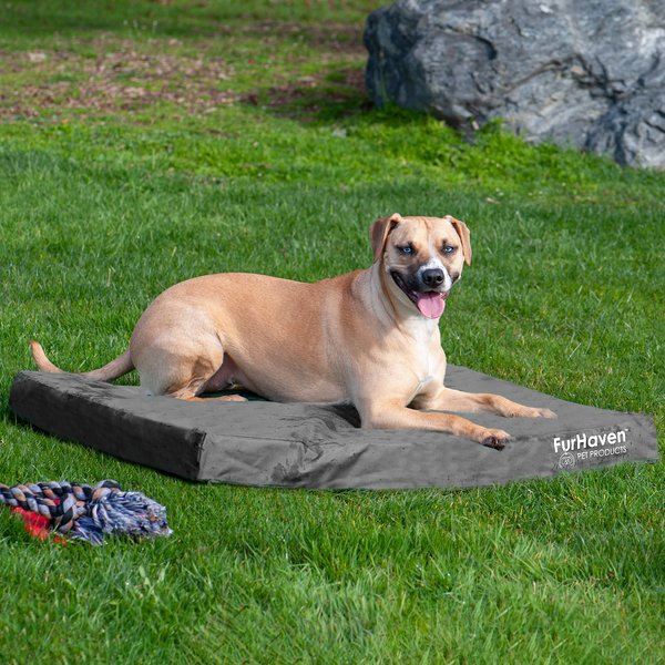 FurHaven Deluxe Oxford Cooling Gel Indoor/Outdoor Dog & Cat Bed w/ Removable Cover, Large, Stone Grey slide 1 of 9