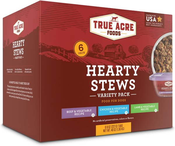 True Acre Foods Hearty Stews Variety Pack, Chicken & Vegetable Recipe, Lamb & Vegetable Recipe, Beef & Vegetable Recipe Wet Dog Food, 8-oz, case of 6 slide 1 of 8