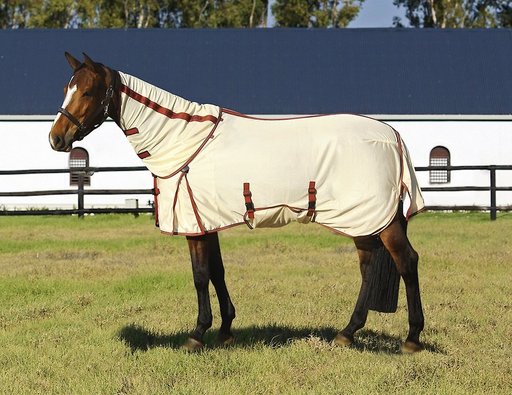 TuffRider Power Mesh Detachable Neck Horse Fly Sheet, Oatmeal, 81-in