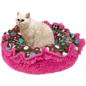 Bessie + Barnie Ultra Plush Luxury Shag Deluxe Lily Pod Reversible Pillow Cat & Dog Bed, Lollipop/Cake Pop